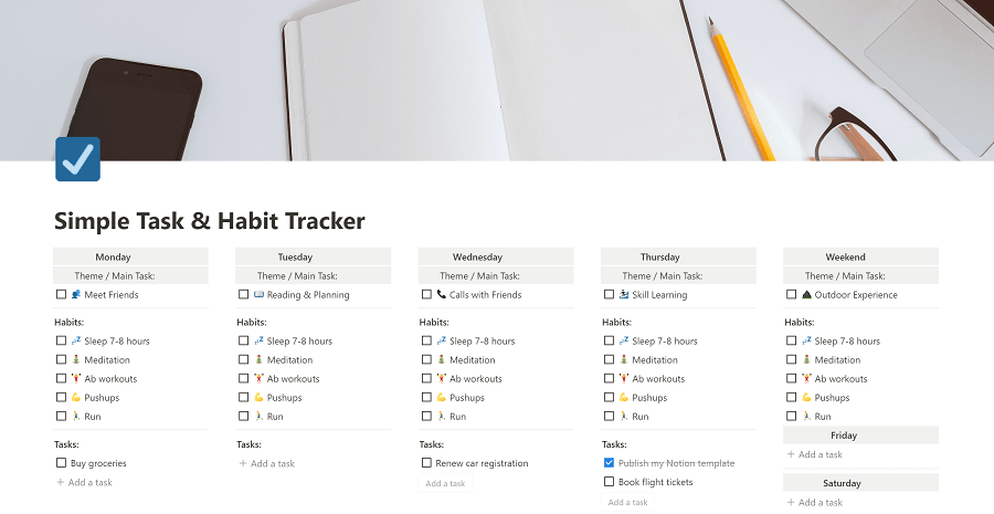 habit tracker and tasks for Notion